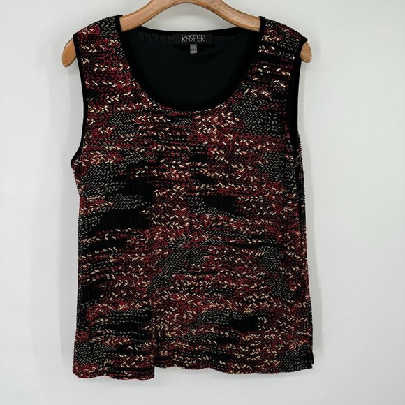Kasper Womens Sleeveless red gold metallic Knit Top Size Large textured - Picture 3 of 12